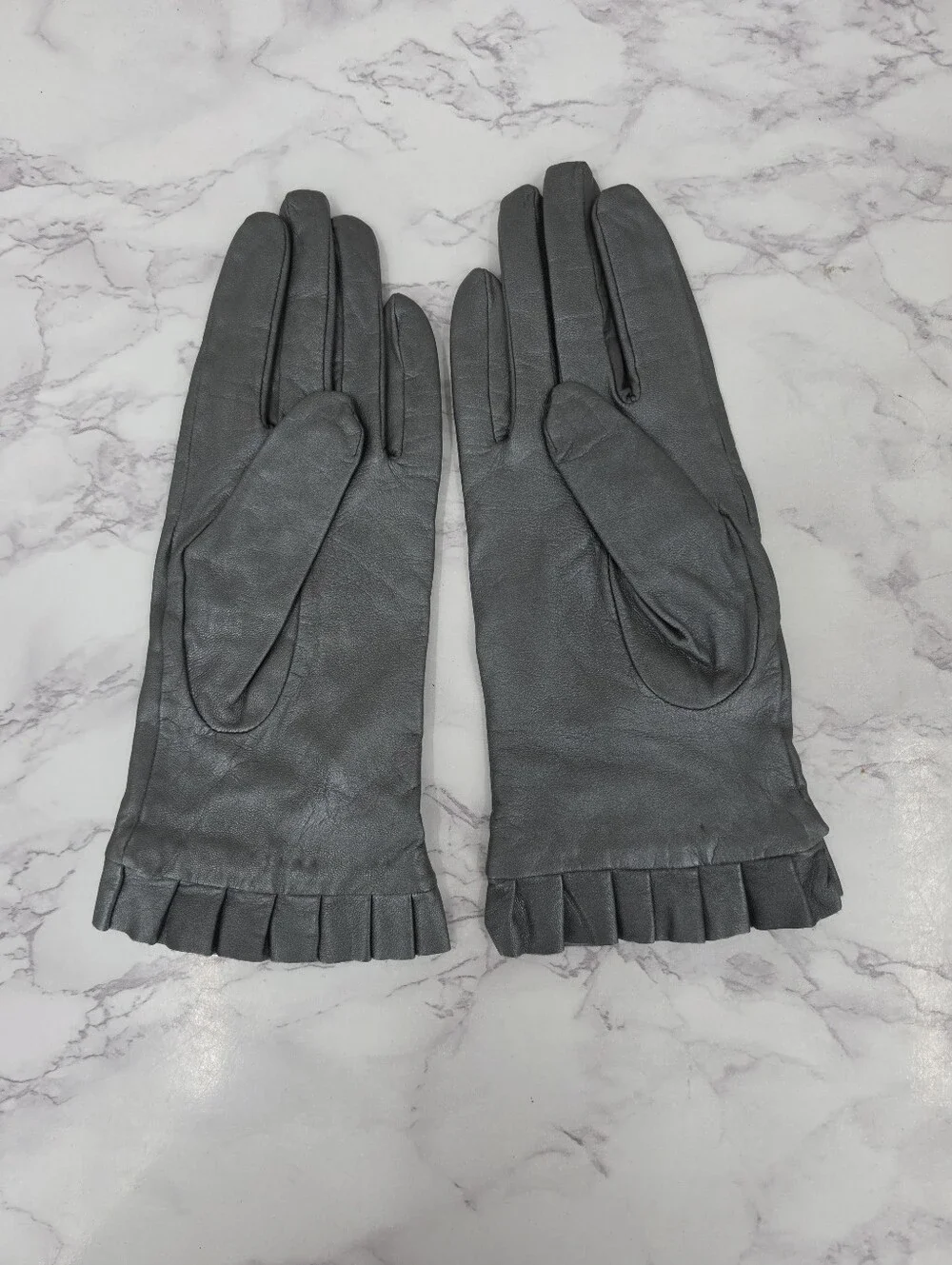 Mixit Metallic Gray Leather Driving Dress Gloves with Pleated Cuff